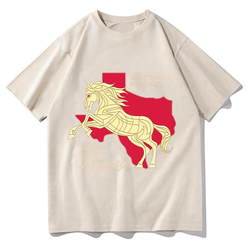 Ella Langley Scegliendo Magliette Texas Carine Moda Casual Cotone Alta Qualità Comodo Morbido Estivo Casual Manica Corta Abbigliamento