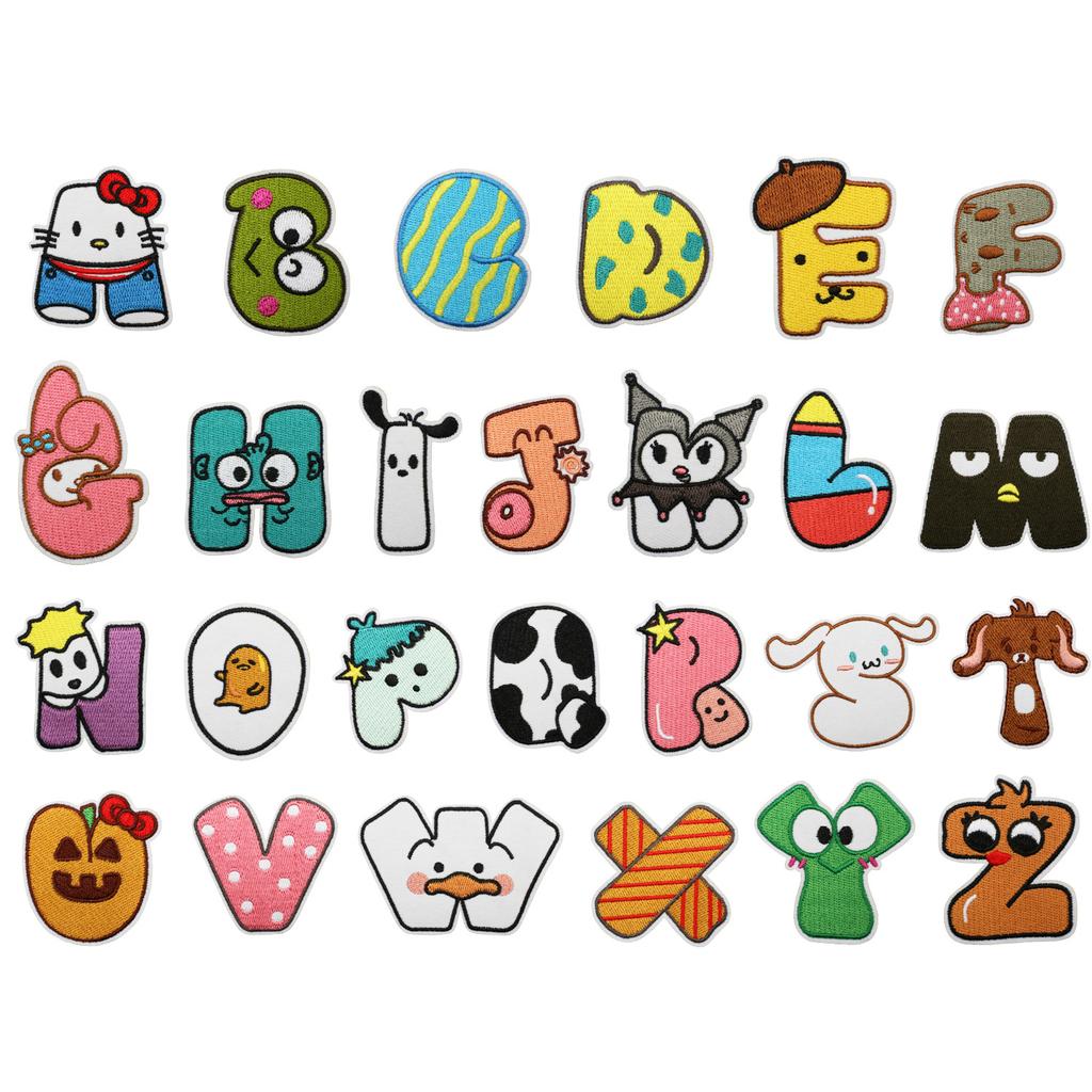 Animated Kitten Embroidery Cloth Sticker, Clothes Bag Decoration, Puppy Letter Computer Embroidery Label, English Letter Patch Sticker