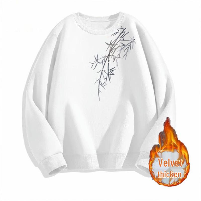Herren Bambusblatt Fleece-gefüttertes Rundhals-Sweatshirt - Schwergewicht 450G, Chinesischer Stil, Herbst/Winter.
