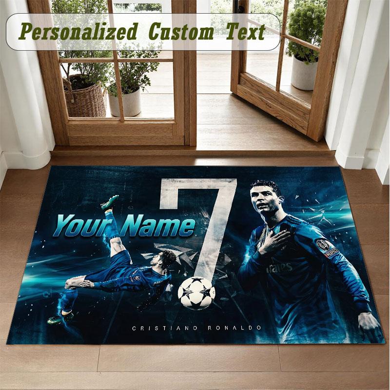 Crystal Velvet Square Rug Custom NameCristiano Ronaldo Pattern Non Slip Home Floor Decor Rug