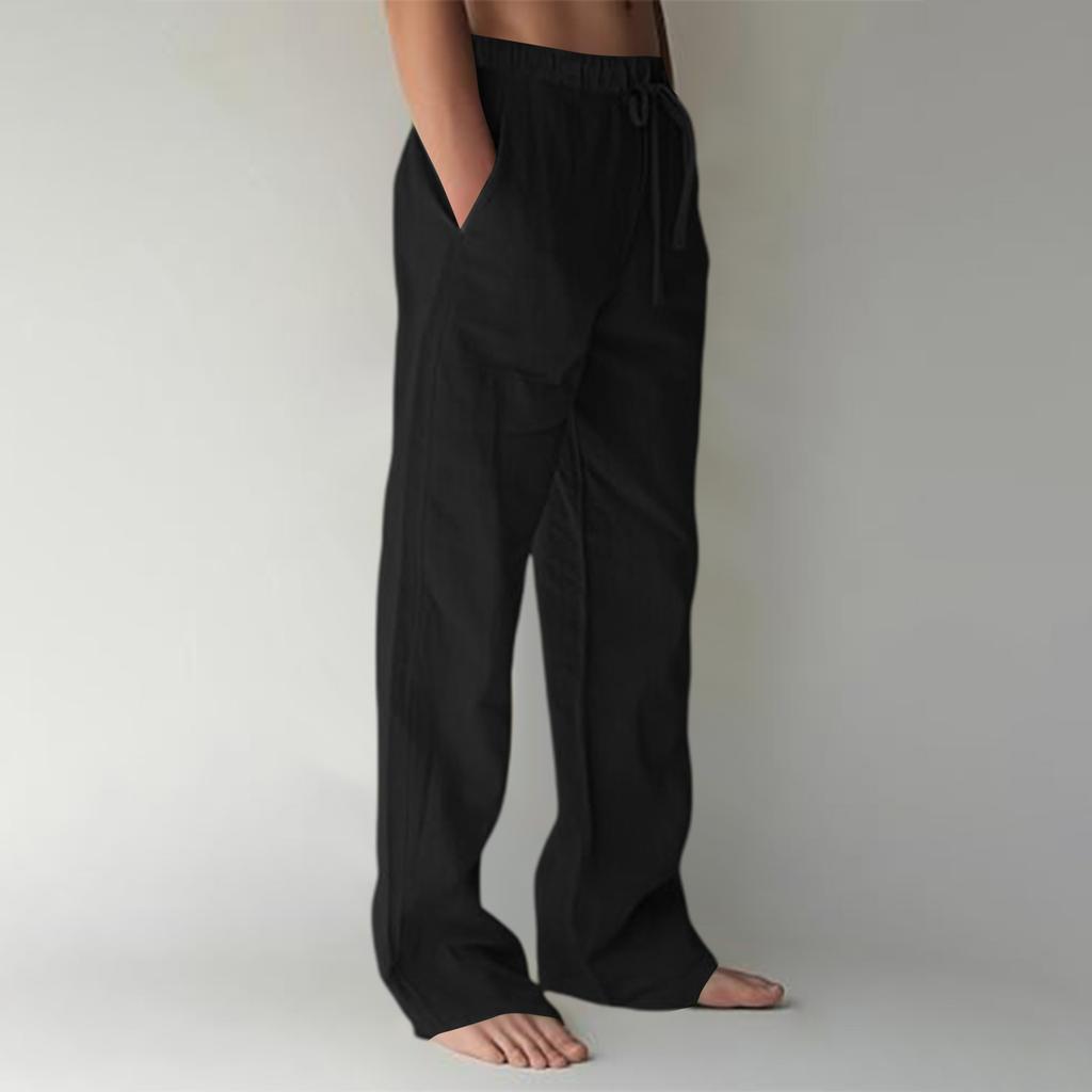 Men's Loose Fit Drawstring Waist Casual Pants Lightweight Breathable Cotton Linen Blend Relaxed Fit Trousers for Everyday Wear