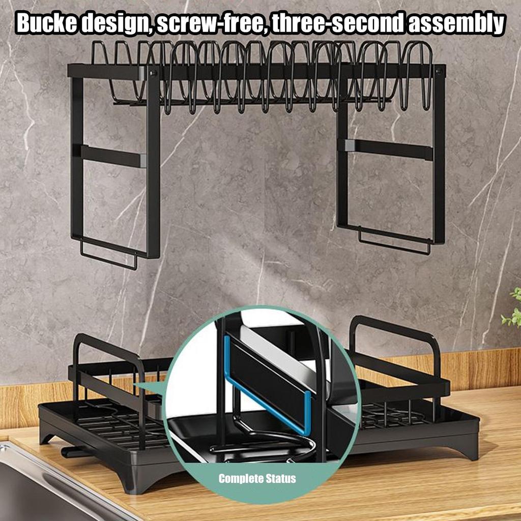 Dish Rack With Utensil Holder Drain Board Kitchen Drying Rack Dish Drainer Sink Home Apartment Dorm Pantry Cup Mug Cutlery