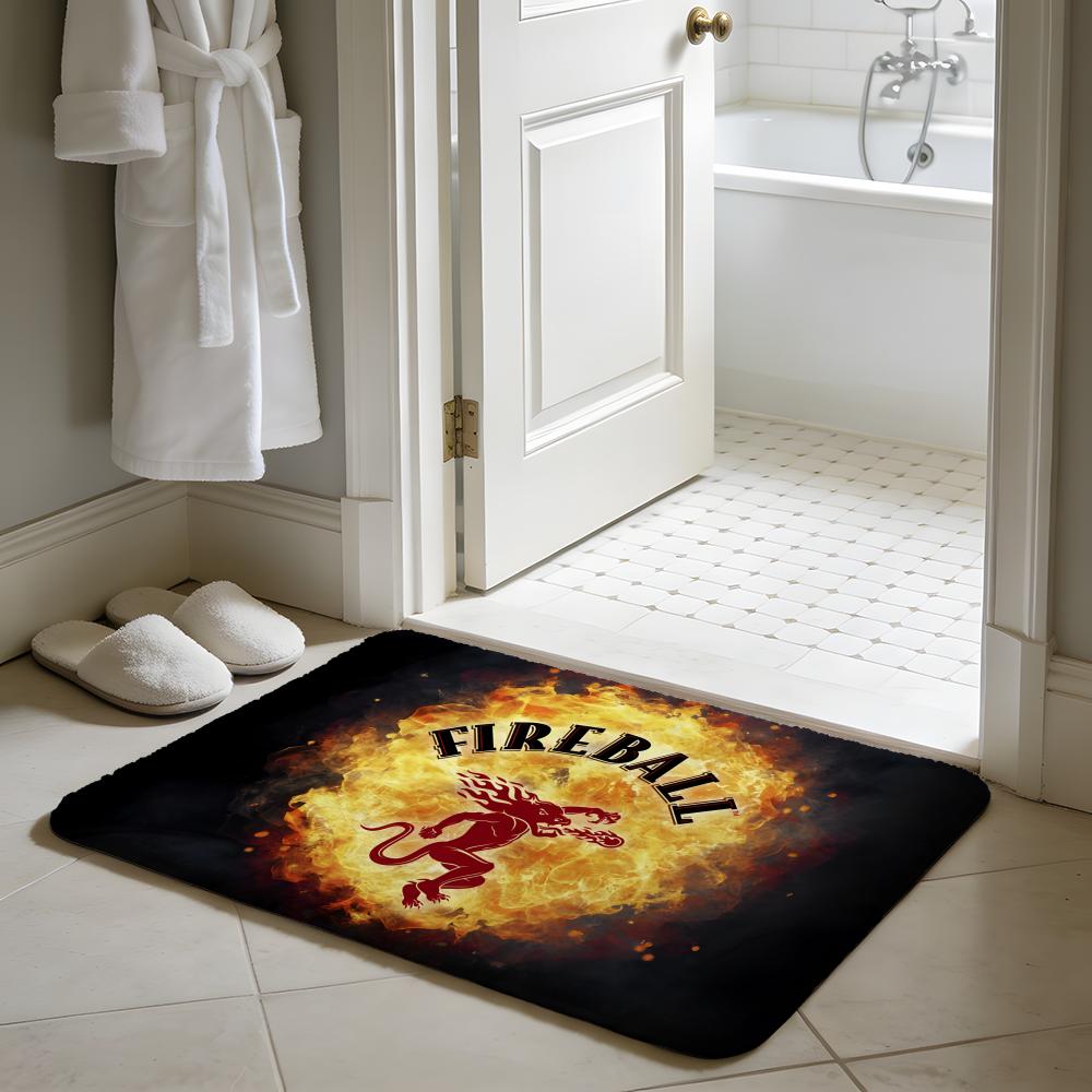 Fireball Cinnamon Whisky Floor Mat Soft Flannel Absorbent Mat Non-Slip Rug Home Bedroom Bathroom