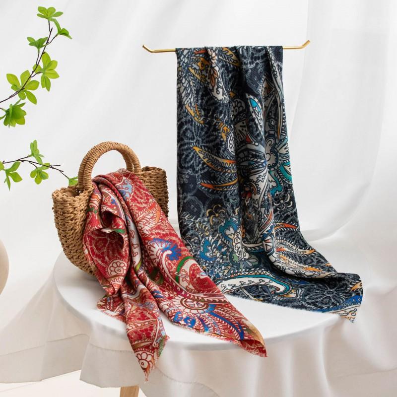 Printed Wool Square Scarf 65cm Fashion Versatile Shawl Neck Wrap Women