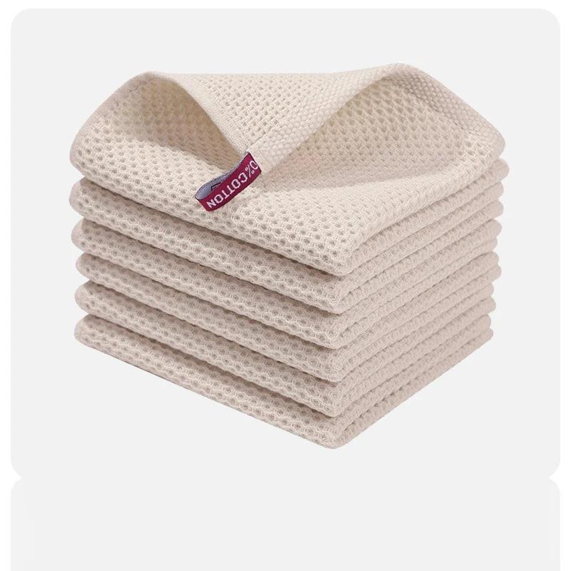 1-6PCS Kitchen Home Absorbent Dishcloth Cotton Towel Dish Rags Honeycomb Breathable Face Wash Towel Cleaning Cloth Wash Cloth