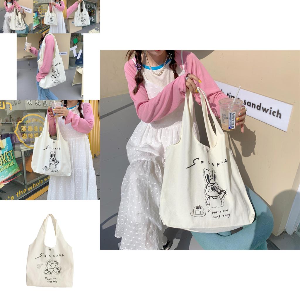 Adorable Cartoon Canvas Tote Bag For Girls With Cute Rabbit Shoulder Bag Design
