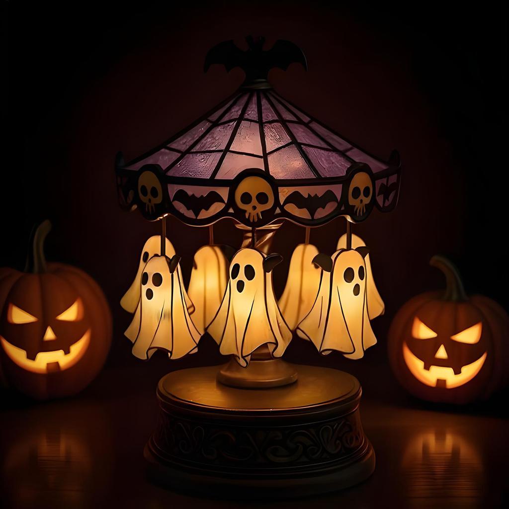 Light up Ghost Carousel Carousel Light Halloween Decorations Floating Ghost Indoor Table Decor Halloween Party Supplies for Kids