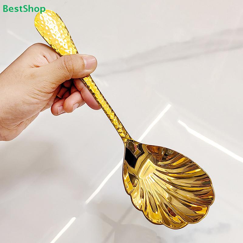 Shell-Shaped Soup Spoons - Stainless Steel Gold/Silver Cutlery with Textured Handle for Dining & Table Decor