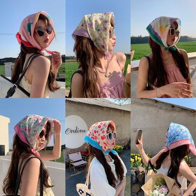 Kwiatowa chusta na głowę Delikatny styl INS Ochrona przed słońcem Opaska Ręcznik Francuski styl pasterski Opaska Kobiety