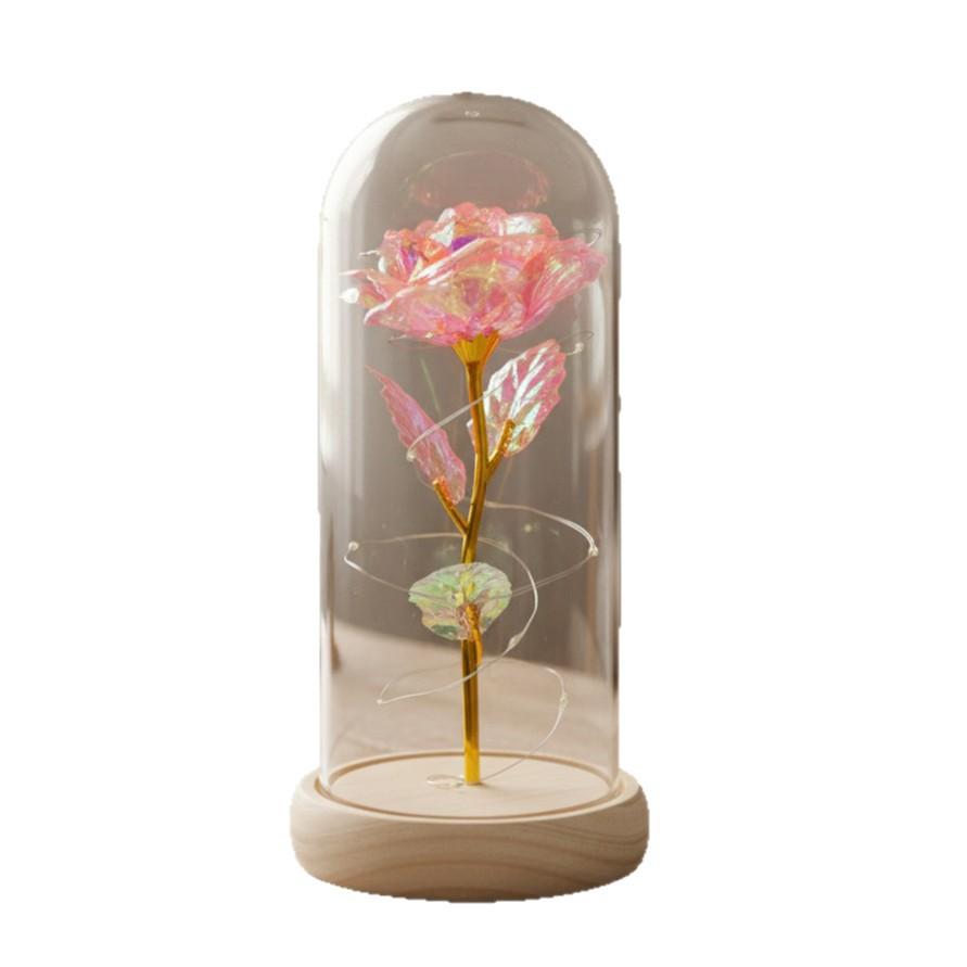 Gold foil rose immortal flower glass cover Valentine's Day gift Christmas Mother's Day creative LED night light