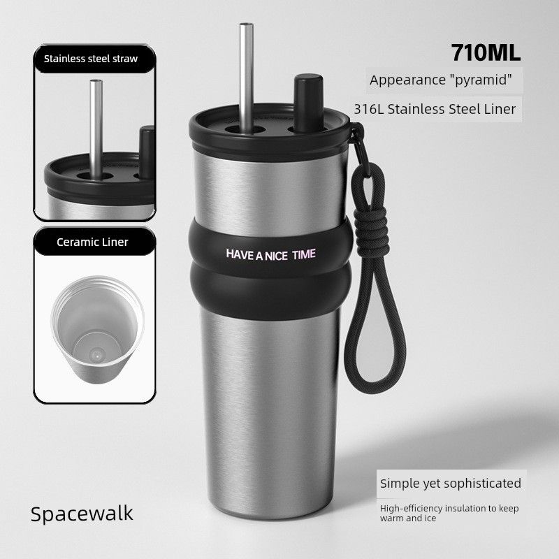 New 316 Stainless Steel Thermos Cup, Simple and Stylish, Large Capacity Thermos Cup with Ceramic Inner Liner, Portable Car Water Cup