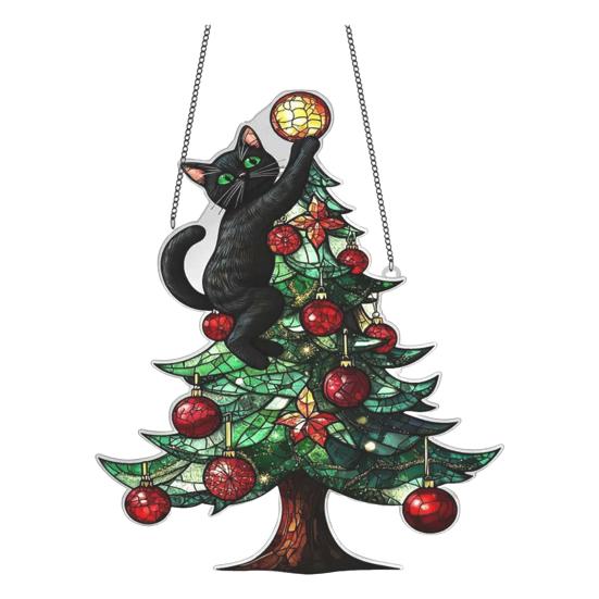 Yousheng Acrylic Suncatcher Christmas Ornaments Stained Glass Effect 2D Flat Train/Christmas Tree/Santa Claus Window Hanging Decoration for Holiday