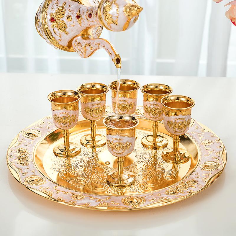 Metal Wine Set Liquor Tray Gift Russian Wine Set High-End European-Style Antique Zinc Wine Jug Wine Glass