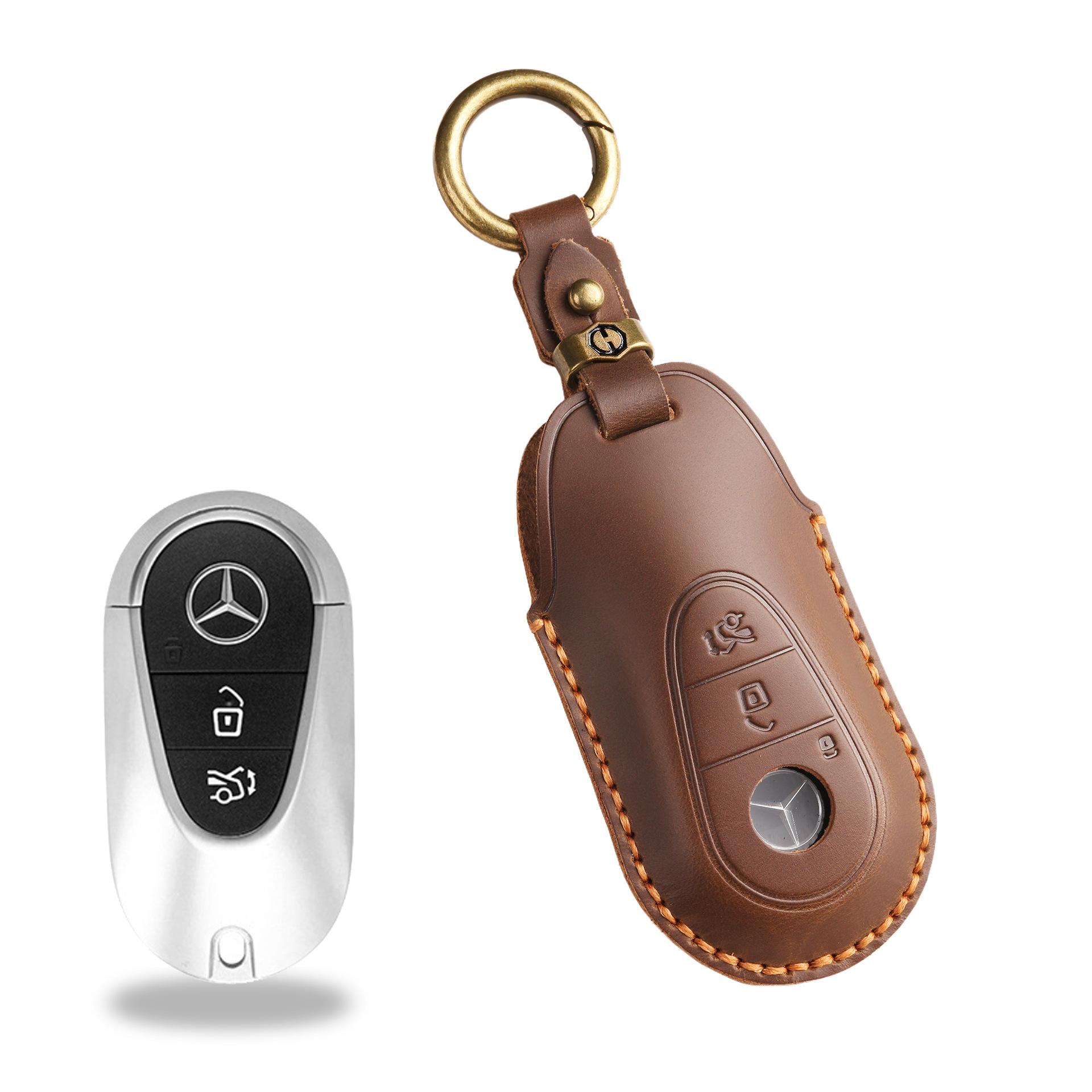 

Retro key cover is suitable for 21 Mercedes-Benz car leather protective case buckle bag. коричневый