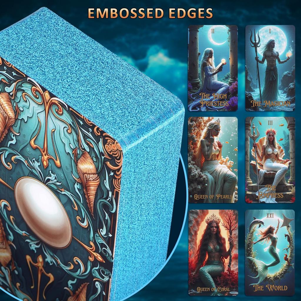 XSYLOHXL Ocean Tarot Cards with Beginner's Guidebook, Unique Pretty Gold Foil Tarot Oracle Deck Set with Beautiful Box, 400GSM, 78 Cards, Standard Siz