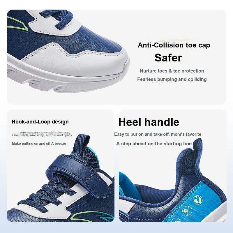 Anta Kids Vitality Simple Versatile Lightweight Shock Absorption Low-Top Running Shoes Kids Sneakers Deep-Navy-Blue Anta-White Aqua-Blue A12435568-6