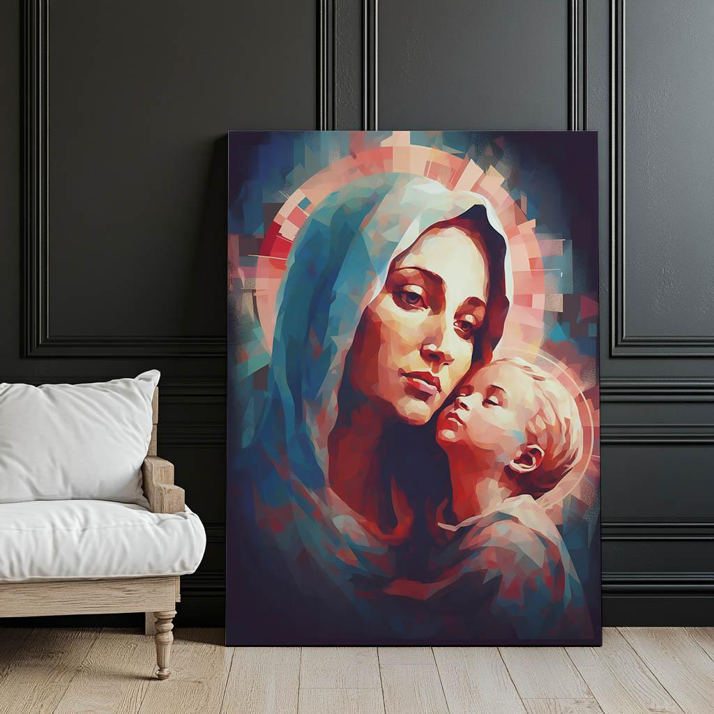 Blue Care: Mary With Baby Jesus Heavenly Protection: Mary With Baby Jesus, 50X70 Cm, Unframed, Premium Canvas On Stretcher