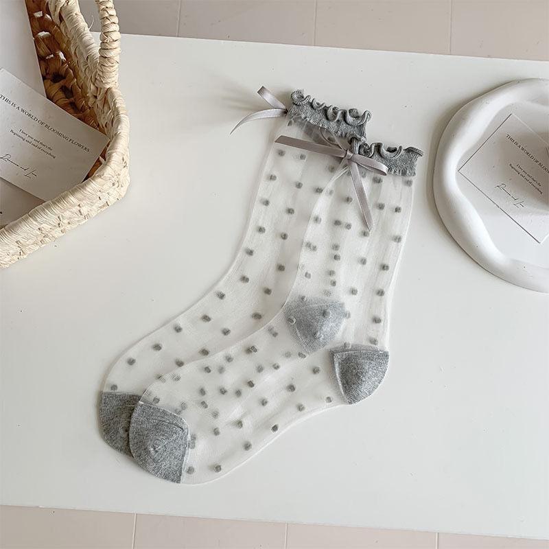 Glass Stockings Women's Summer Thin Transparent Sweet Bow Stockings Girl Style Cute Polka Dot Socks