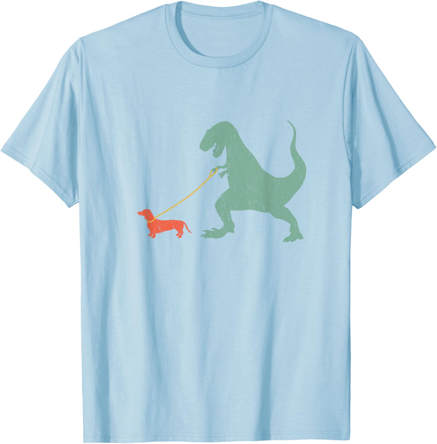 Dinosaur Walking Dachshund Graphic T-Shirt Funny Retro Wiener Dog Tee Casual Tee S