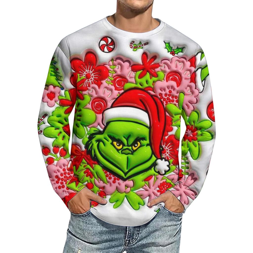 Men's Christmas Printed Imitation Cotton Long-sleeved Shirt