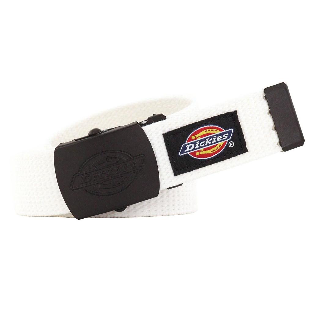 Dickies GI Belt Gacha Belt 32mm Width Double Logo Black Buckle Limited Edition DS0112ZN Cotton Blend Belt White (06)