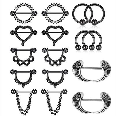 The New 8 Pair Of Milk Rings Set Combination Grilled Paint Electroplated Milk Nails European And American Stainless Steel Puncture Jewelry