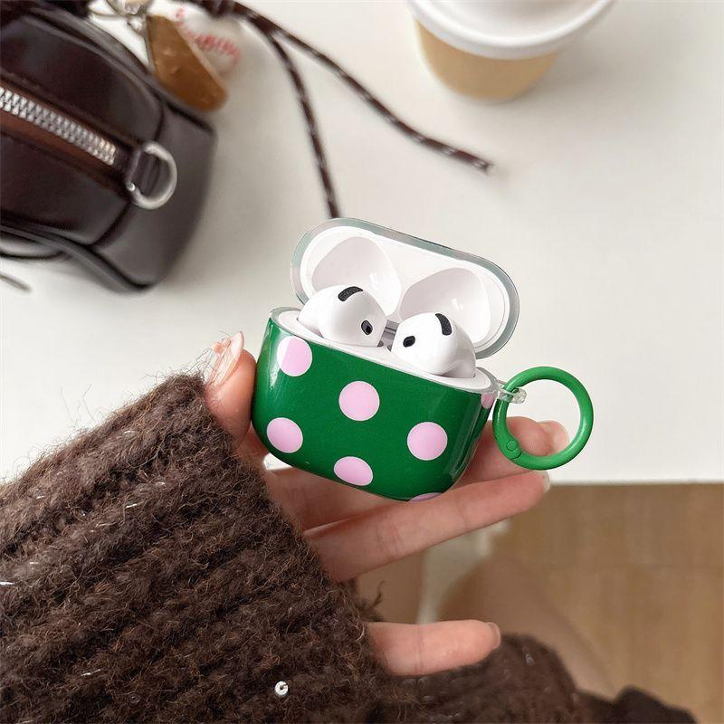 Fashion Simple Big Pink Blue Dots Polka Point Pattern Glossy Earphone Case with Ring Cover for AirPods 1 2 3 4 Pro 2 Pro 3