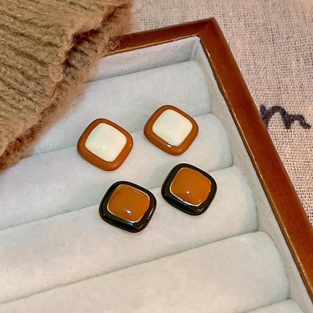 Women's Vintage Color Block Square Earrings 2 Colors