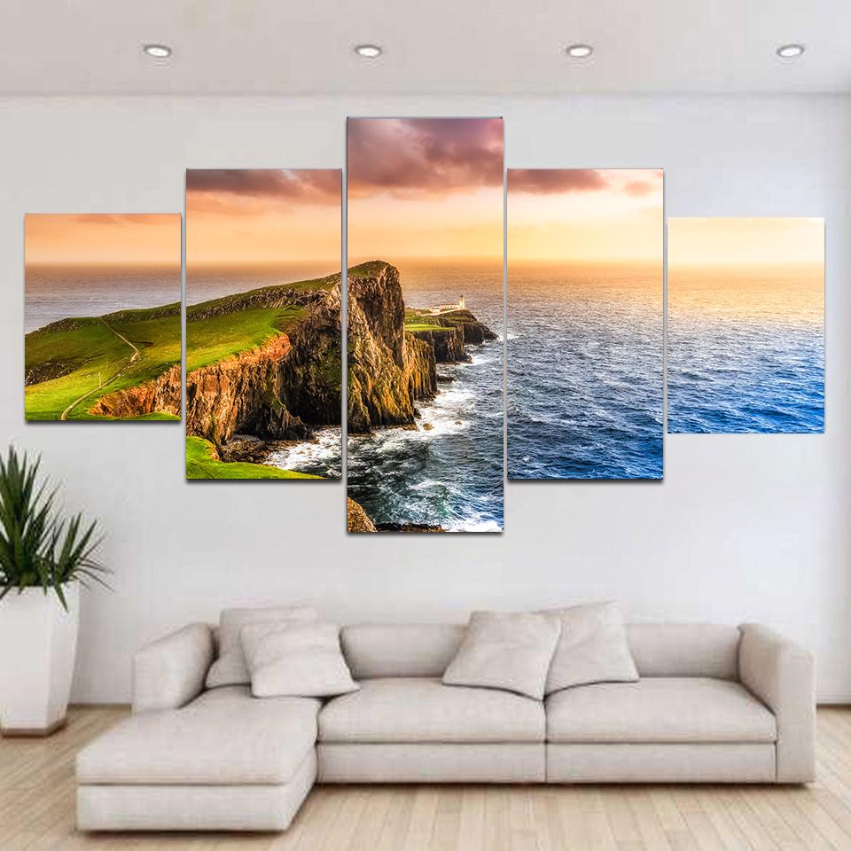 5 панелей пейзаж лавандовое поле горы солнечный свет холст картины постеры и принты — фото 5