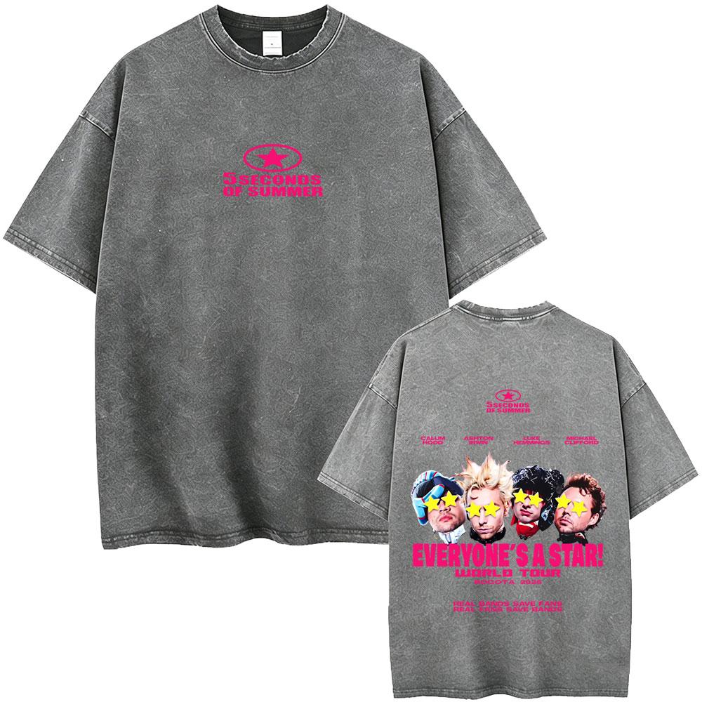 Punk Rock Band 5 Seconds of Summer Washed Vintage Tshirt Everyones A Star Merch 2026 Tshirts Men Women Hip Hop Gothic T Shirt