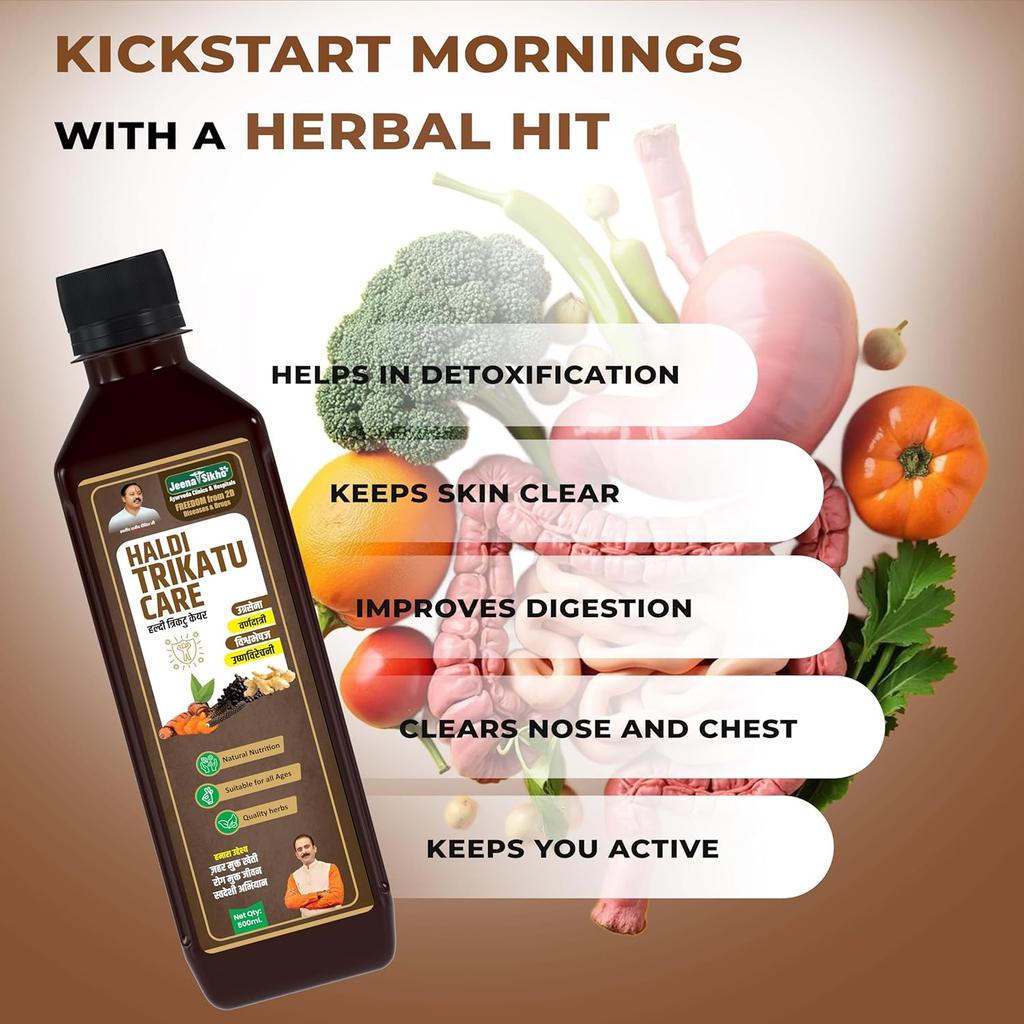 Jeena Sikho Haldi Trikatu Care Juice With Black Pepper Ginger Pipali Daily Wellness Digestive Support 500 Ml Use