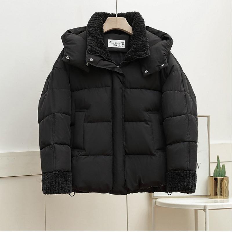 Splicing cotton clothes women's short cuffs splicing lamb wool splicing new winter jacket