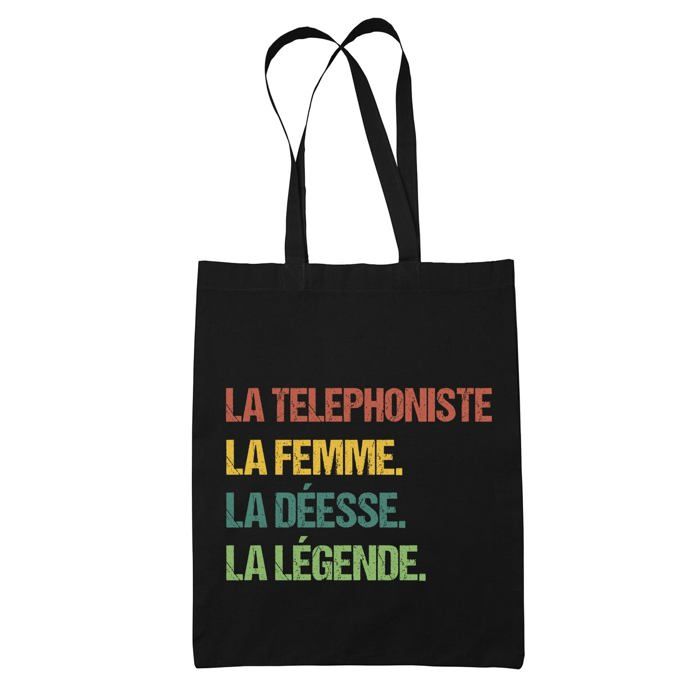 Tote bag - PLANETEE - La téléphoniste Déesse Légende Vintage - Coton - Noir - Anses solides