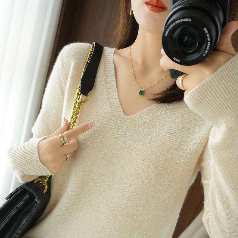 Sweaters Women Casual V-neck Solid Jumpers Pullovers Spring Autumn Womens Sweater Cashmere Knitwear Bottoming Shirt