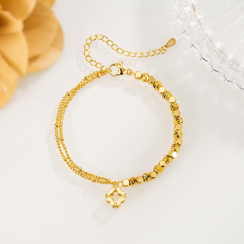 Jumping Di Super Sparkling Broken Silver Clover Double Layer Bracelet for Women, Exquisite Temperament, Fashionable and Versatile Handjewelry