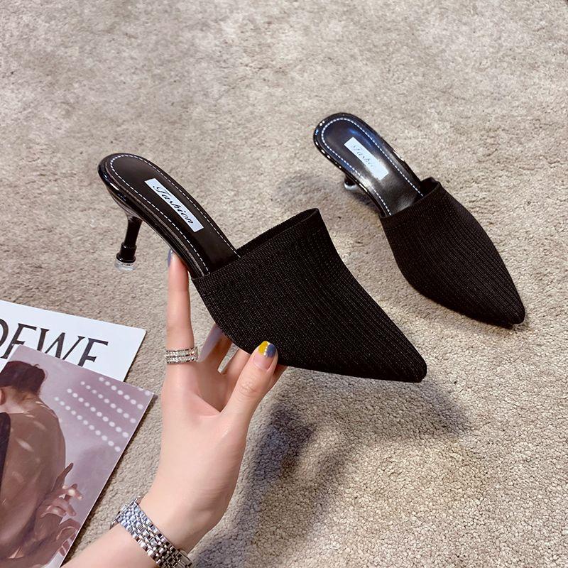 Fashion Shoes for Women Pointed Toe Heeled Hollow Woman Mules Slippers New Style Summer Footwear Low Price High Quality Shoe Pvc Sandals