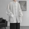 Men's Long-Sleeve Chinese Style Buttoned Linen Shirt Hanfu Tang Suit Plus Size Jacket
