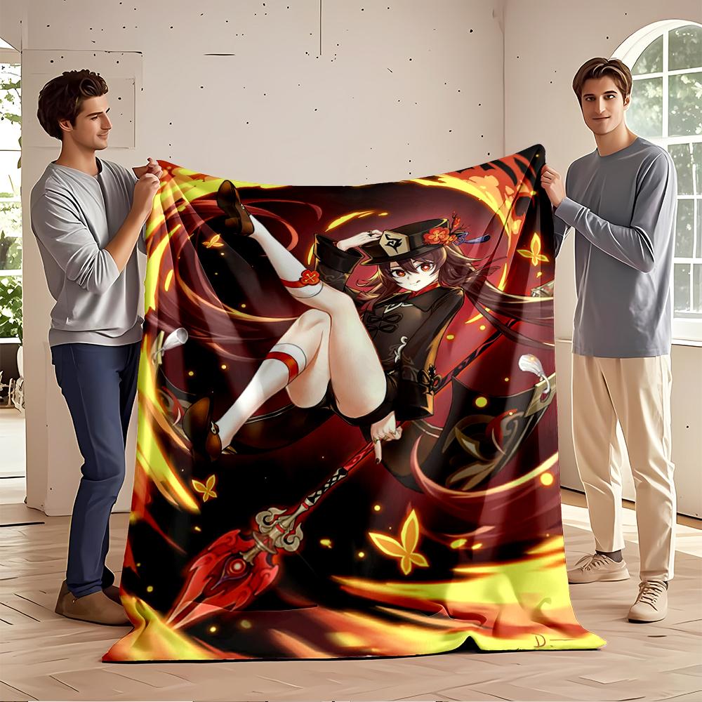 Anime girl with fiery red staff design Flannel blanket for bedroom, living room, sofa, and nap sofas.