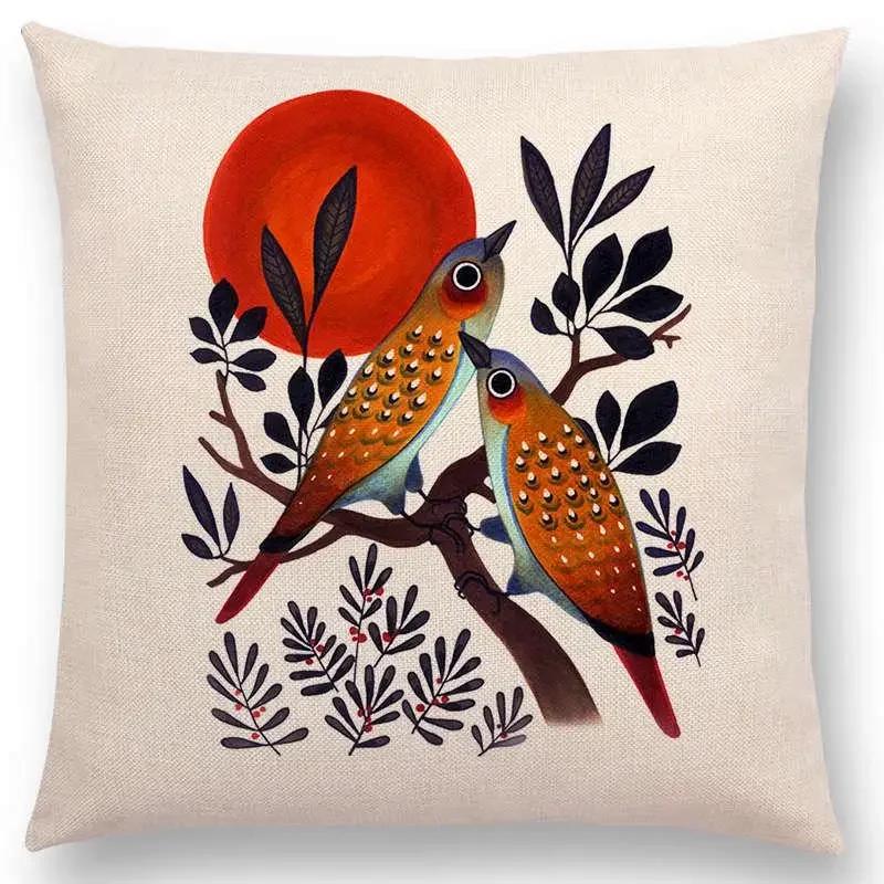 Retro Mystery Watercolor Art Totem Sofa Pillow Case Animals Deer Bear Bird Fish Fox Owl Snake Rabbit Heron Bee Cushion Cover