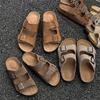 Fashion Men's Breathable Fashionable Double Button Slippers Soft Sole Walking Shoes Non-Slip Outdoor Slides Comfortable Beach Sandals