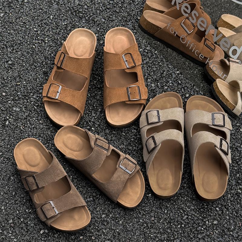 Fashion Men's Breathable Fashionable Double Button Slippers Soft Sole Walking Shoes Non-Slip Outdoor Slides Comfortable Beach Sandals
