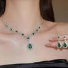 Rhinestone Geometric Flower Necklace & Earring Set with Water Drop Design