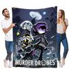 Murder Drones Dystopian Cityscape Plush Throw Blanket - Soft Cozy Fleece Blanket Featuring Cartoon Characters in Dark Gothic Art