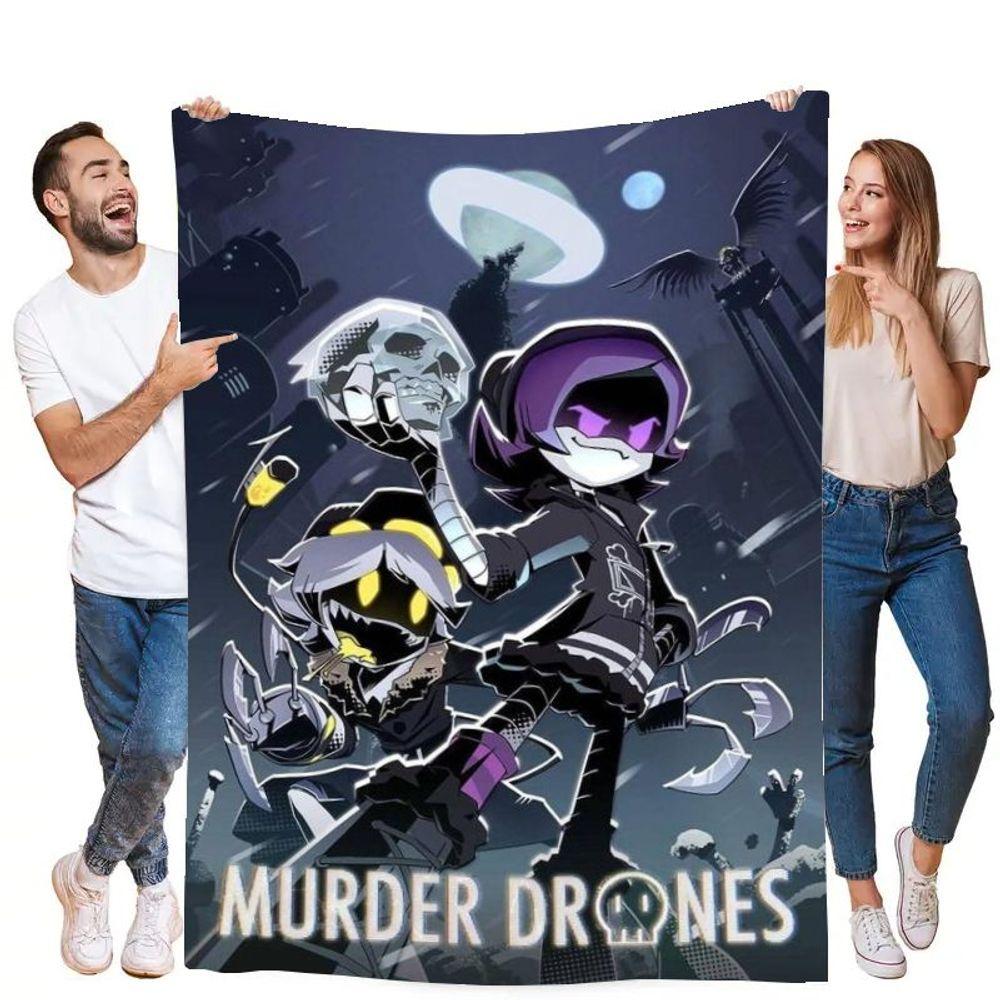 Murder Drones Dystopian Cityscape Plush Throw Blanket - Soft Cozy Fleece Blanket Featuring Cartoon Characters in Dark Gothic Art