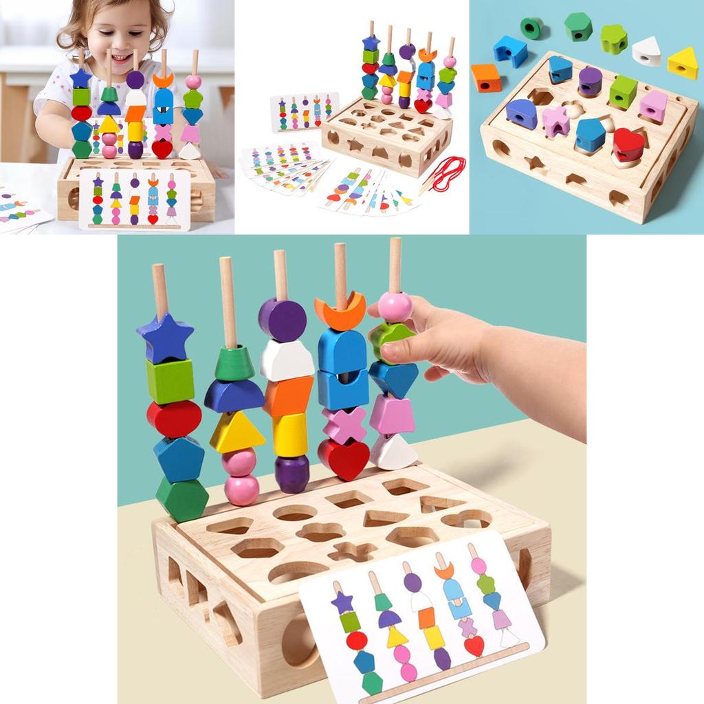 Wooden Shape Matching Building Blocks With Sensory Play For Toddlers