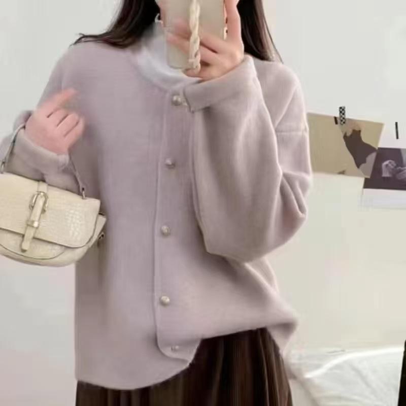 YYFS Damemote Uformelt Høst Vinter Ensfarget trykk Langermet O-hals topper Dameklær Ullstrikkede gensere