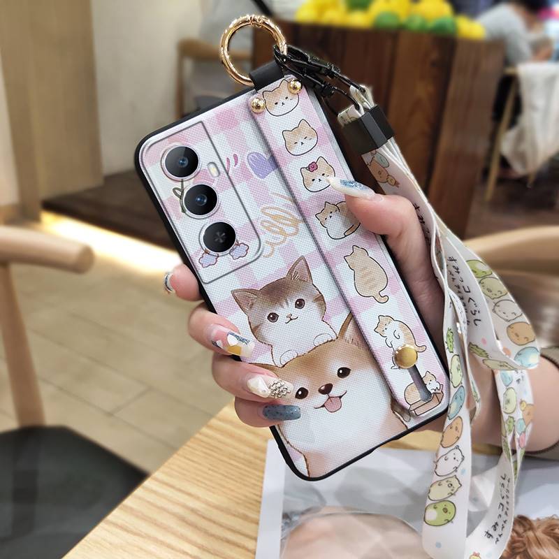 Soft case Ring Phone Case For Realme C65 Silicone Wrist Strap Phone Holder Lanyard Fashion Design Waterproof Shockproof