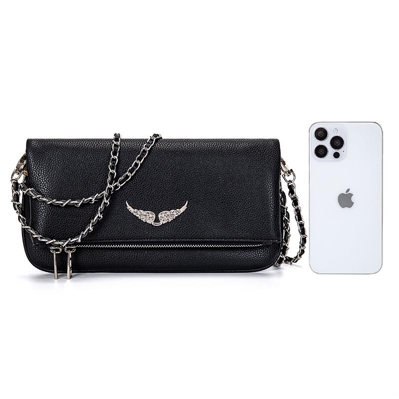 ZV French Exquisite Women's Winged Chain Crossbody Bag: Elegant Envelope Shoulder Bag for Ladies.