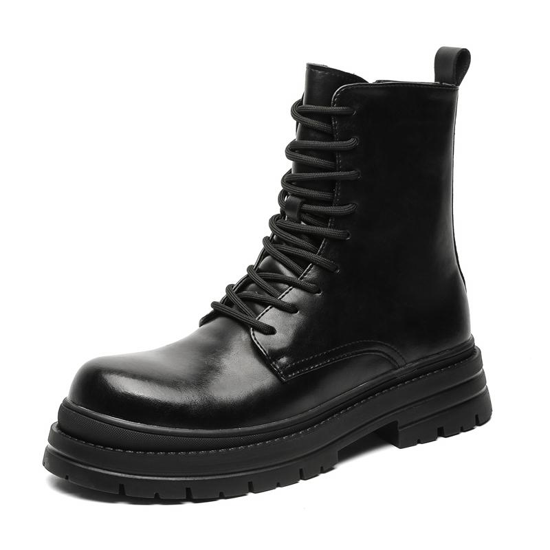 Men's thick soled boots Classic minimalist and comfortable style Office Business Black high top leather shoes Hot versatile