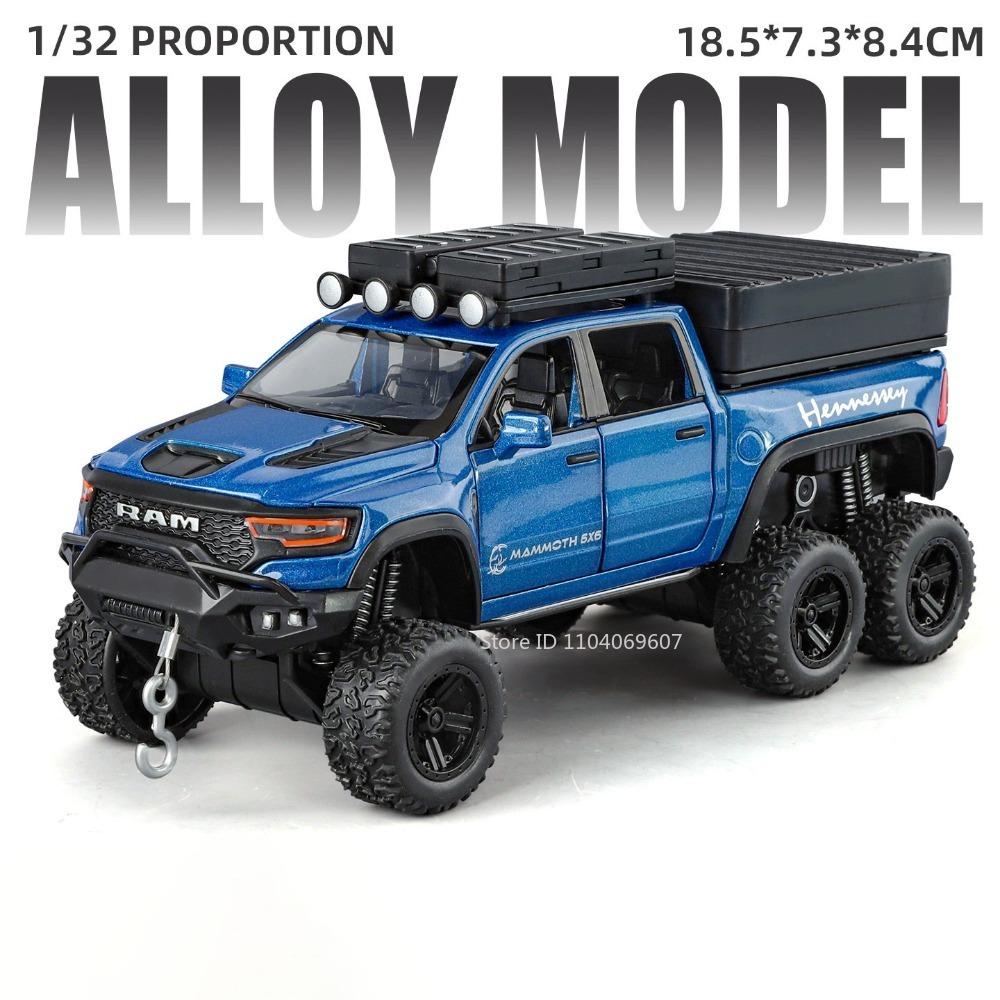 1:32 Ram Pickup Model Toy Off-Road Cars Metal Diecast Shock Absorption Doors Opened Sound Light Pull Back Interactive Vehicles
